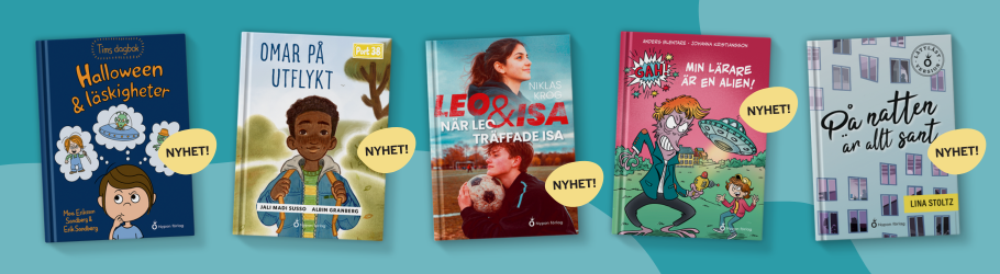 Bild med flera omslag till höstens nyheter för barn