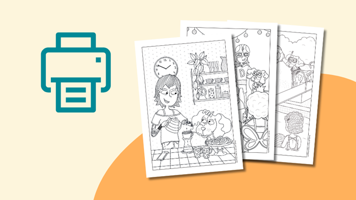 Ladda ner målarsidor med Bodil och Tofu