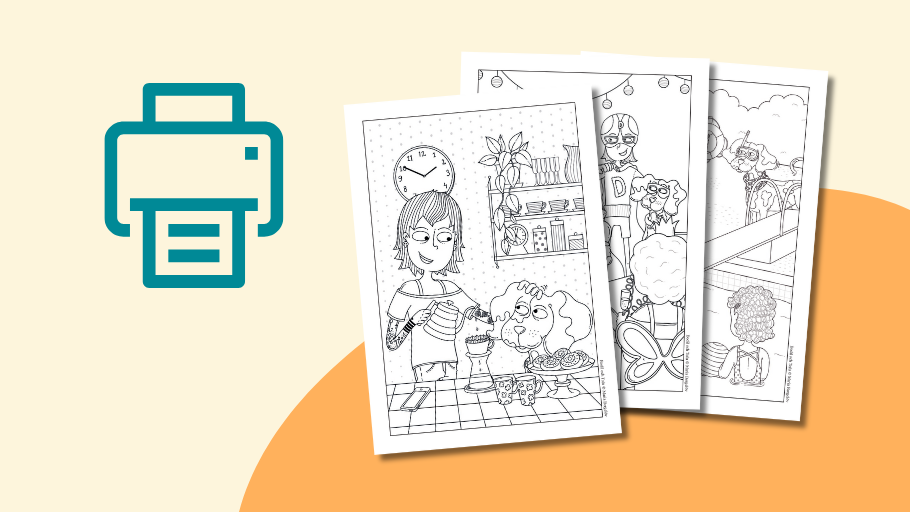 Ladda ner målarsidor med Bodil och Tofu